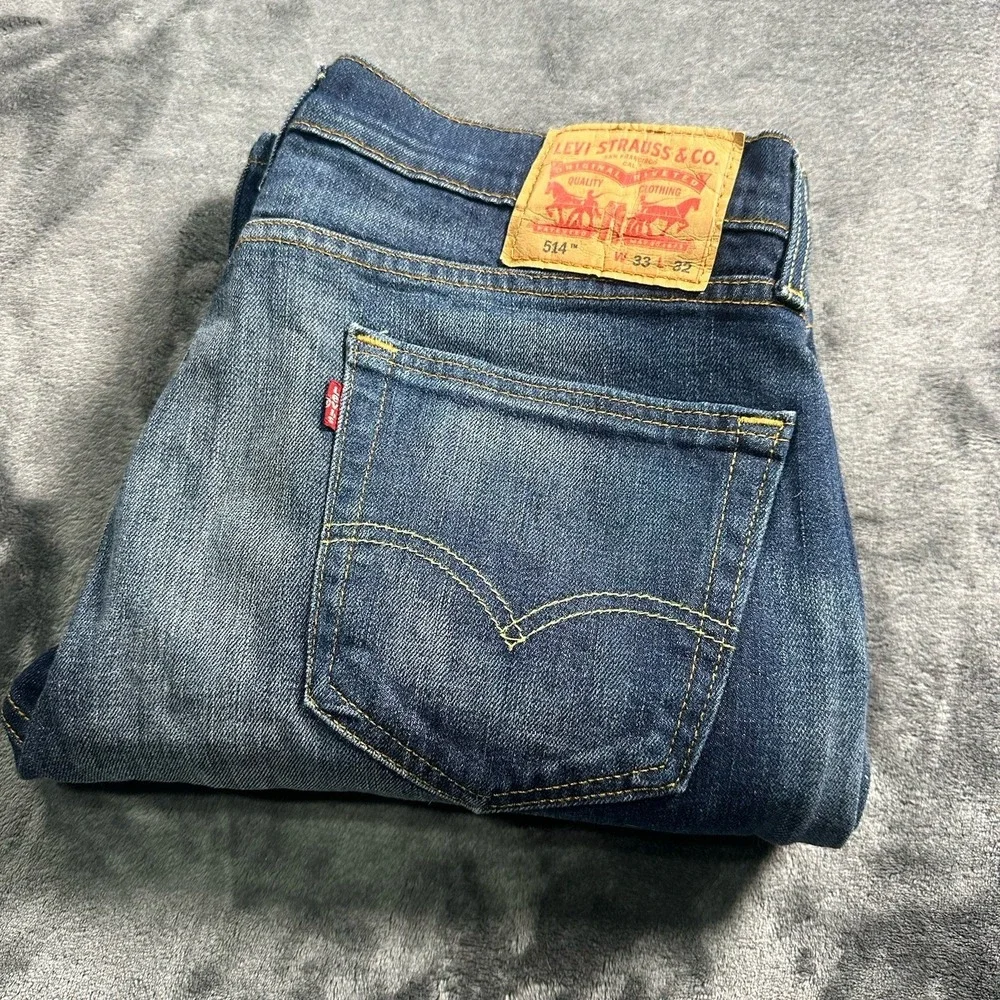 Levi's 514 Jeans Mens 33x32 Blue‎ Straight Stretch Denim Casual Everyday Washed